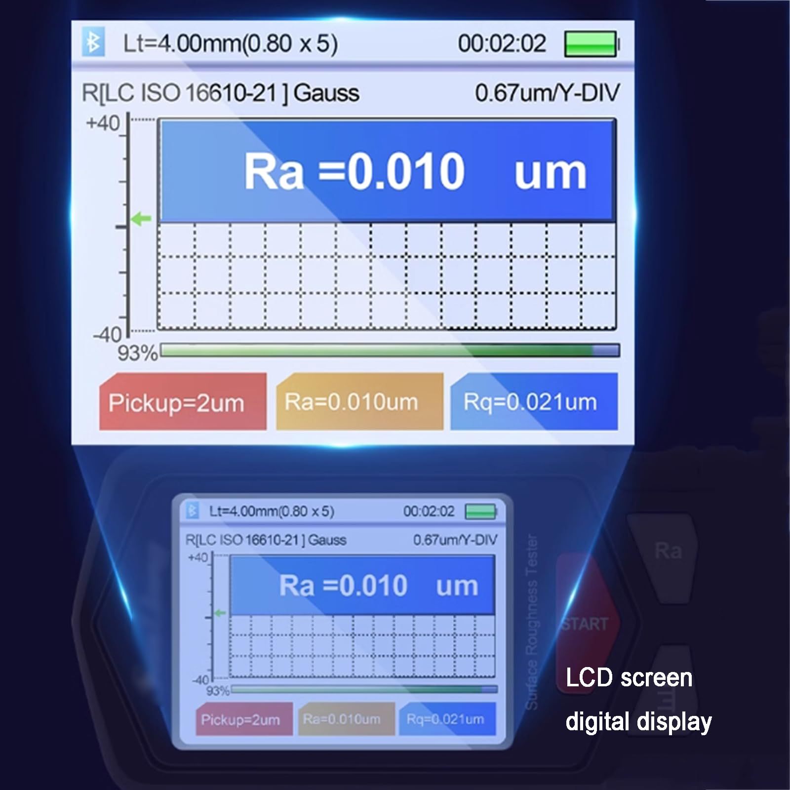 Rugosímetro Digital Portátil con Reloj En Tiempo Real, Pantalla LCD, Medición De 12 Parámetros, Precisión De 0,001 Μm, Capacidad De Almacenamiento De 100 Conju