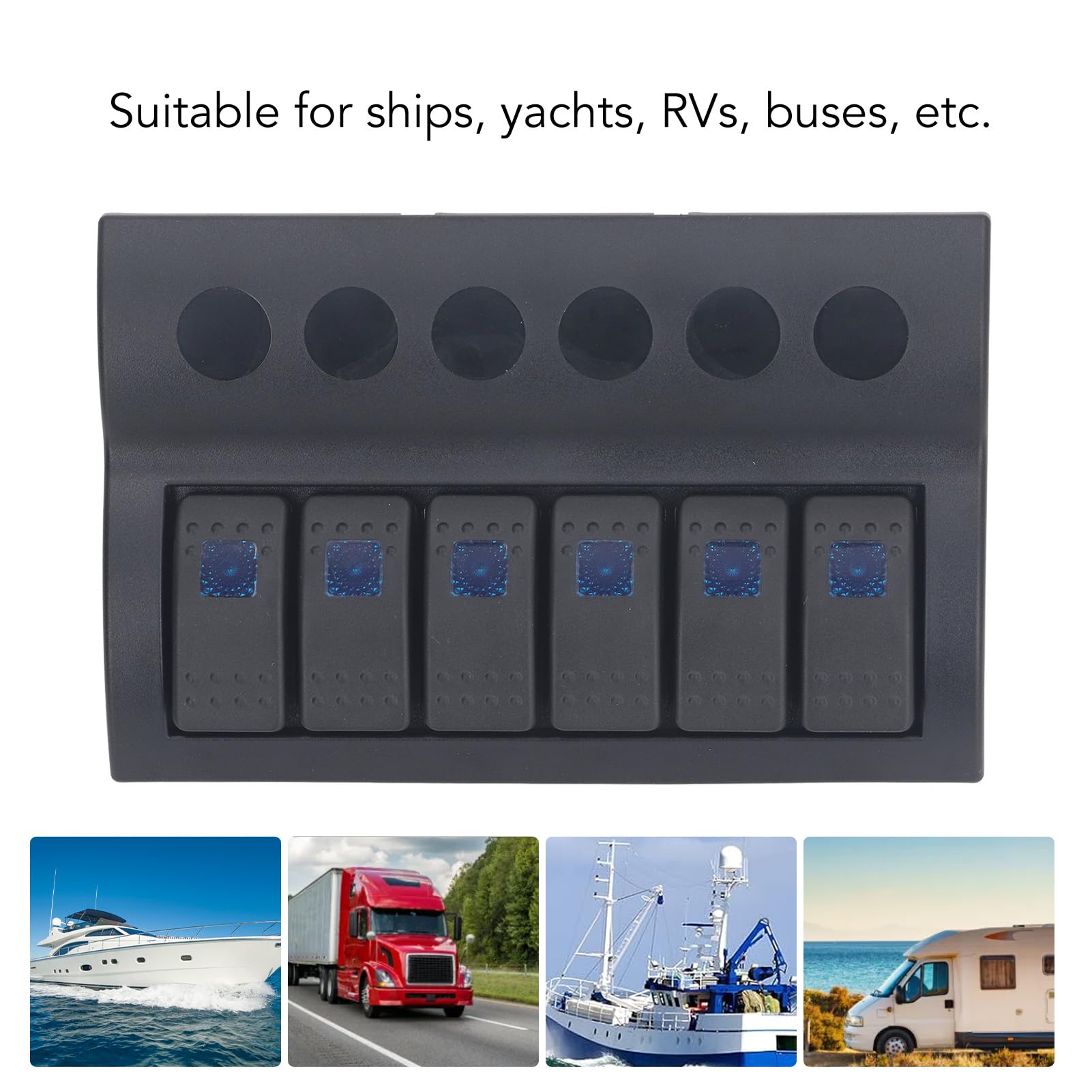 Pannello Interruttori a Bilanciere per Barche Marine a 6 Gruppi Impermeabile, DC12V 24V Pannello Interruttori a LED per per Auto, Camion, Barche Marine, Display Voltmetro