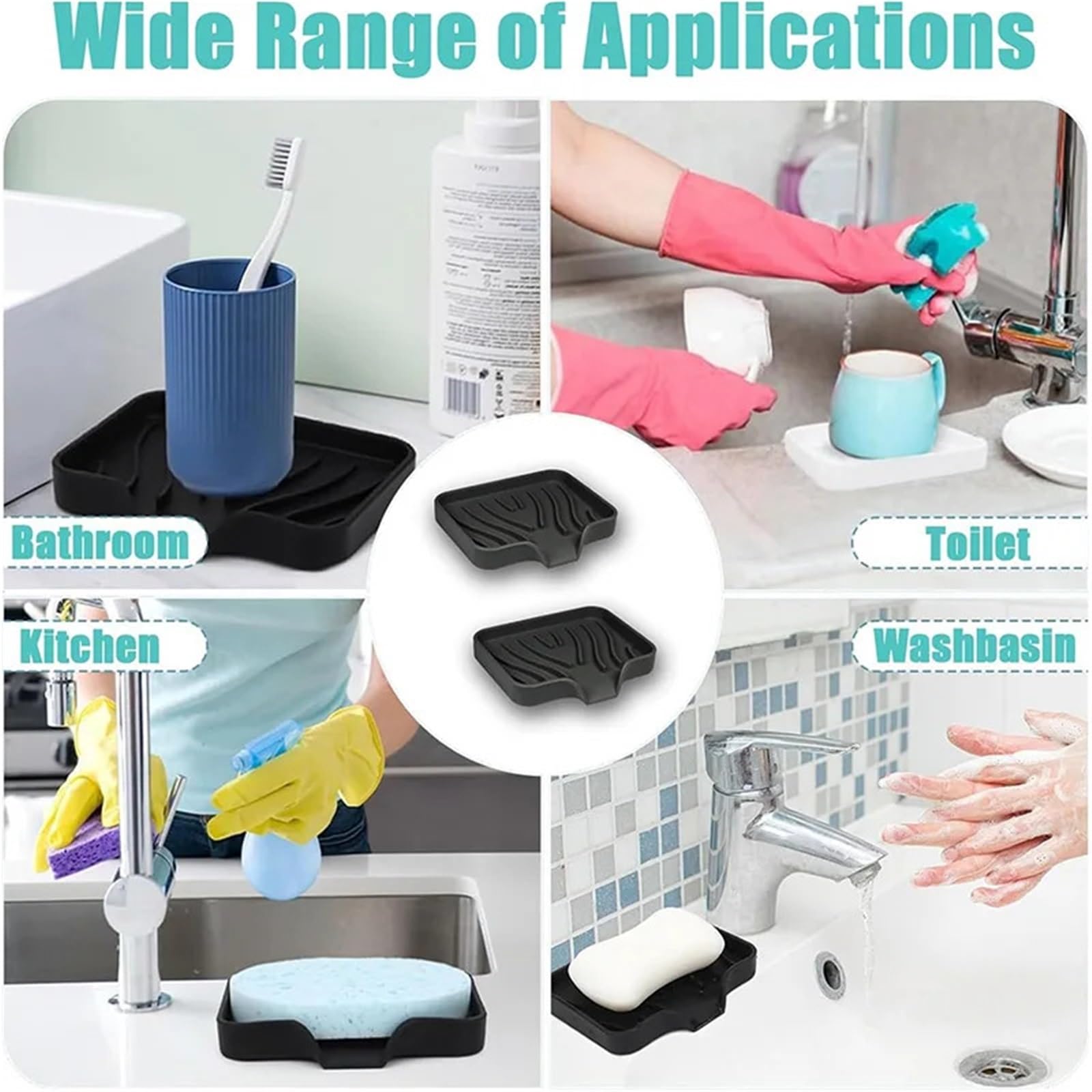 Jabonera Antideslizante, Jabonera de Silicona con Drenaje, Juego Soporte Antideslizante, Ducha, baño, Fregadero Cocina, 2 uds