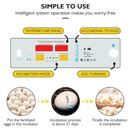 Miniatura 5 de Incubadora de huevos, incubadora de huevos con giro automático de huevos y control de humedad, criador de aves de corral para pollos, patos y