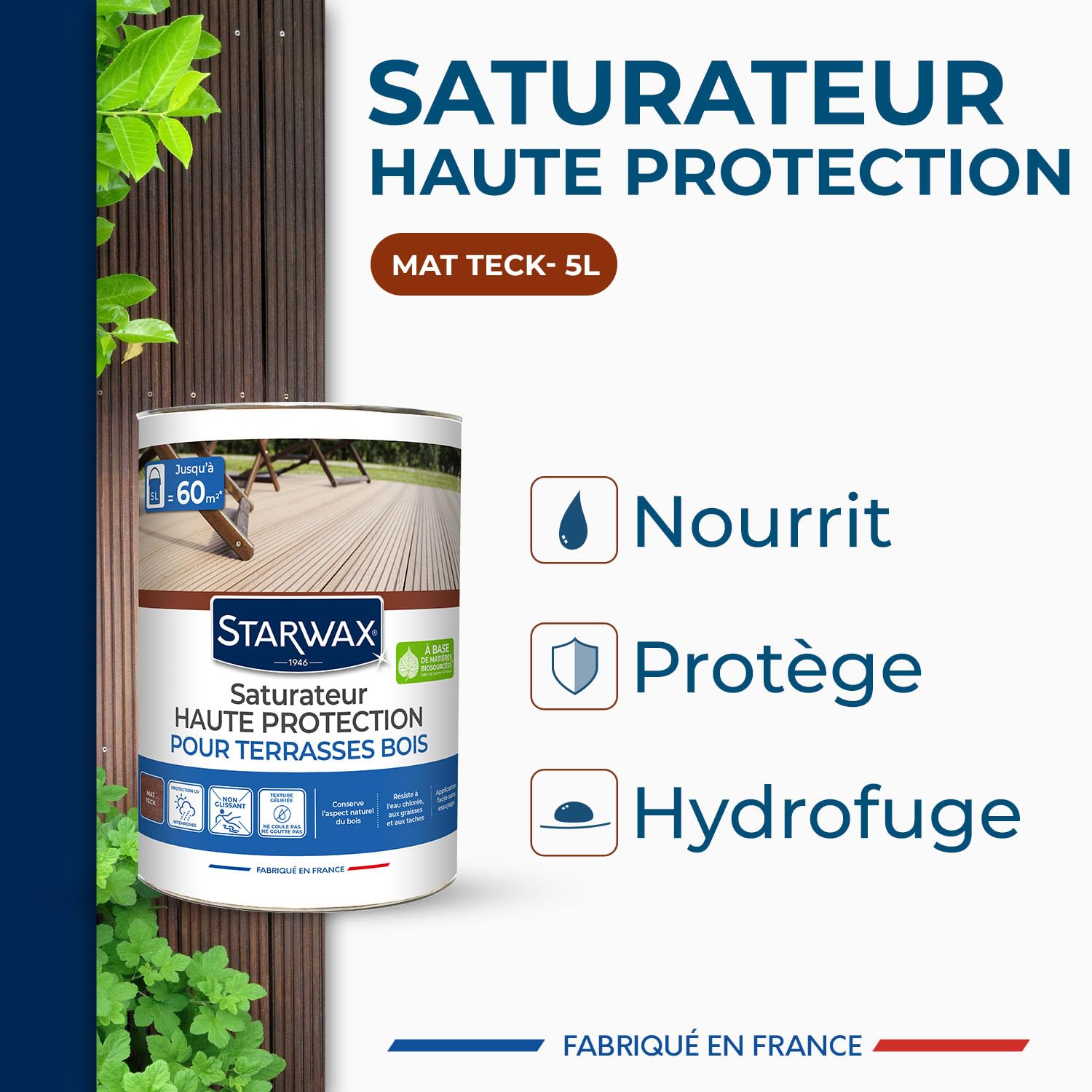 STARWAX Saturateur Haute Protection Teck 5L pour Bois Extérieurs