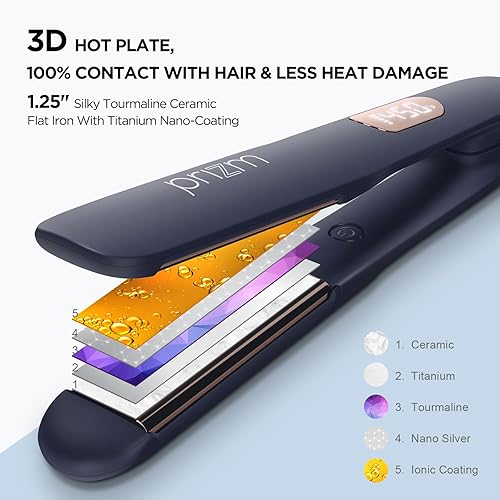 Miniatura 5 de Plancha plana para alisar el cabello, plancha de pelo de 1.25 pulgadas y rizador 2 en 1, plancha de pelo Prizm con temperatura de ajuste de 330 F a