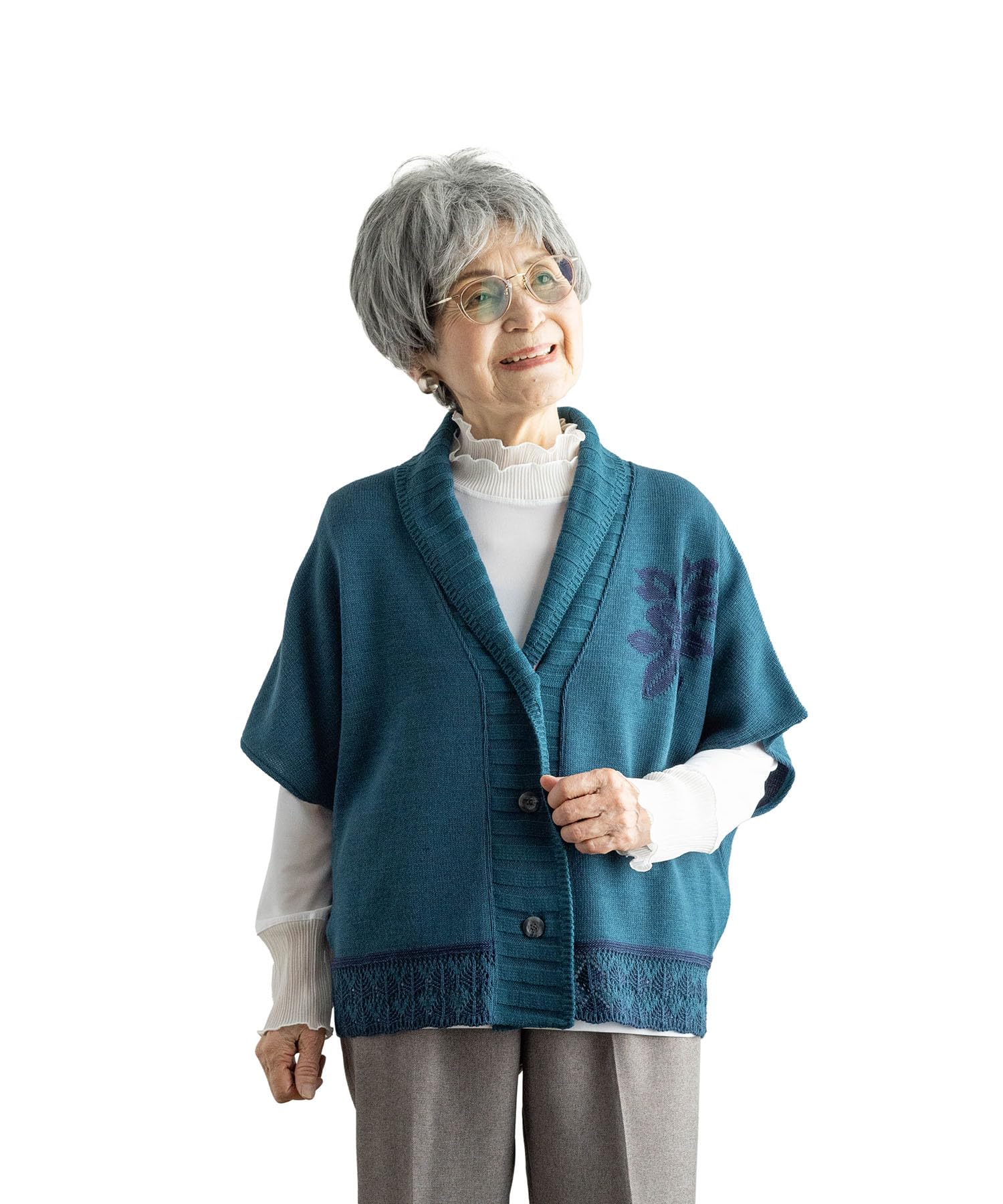 カシミヤ　カーディガン　花柄　フラワー　ボタン　ニットM〜L 灰色　日本　婦人 楽天市場】総刺繍 ニット カーディガン ニットカーディガン