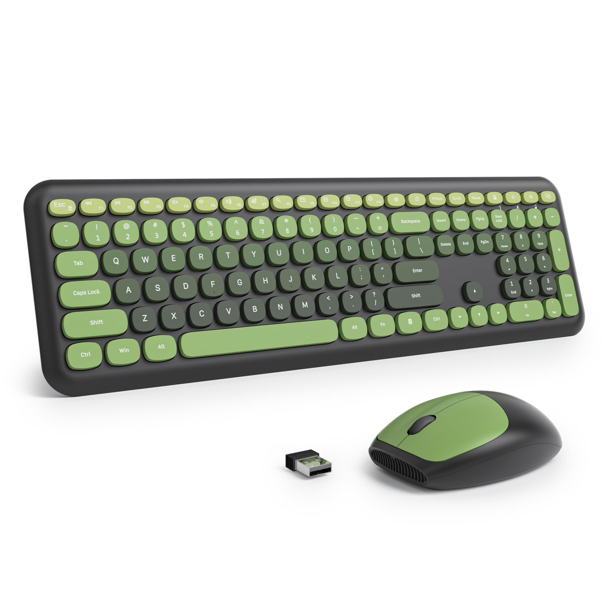 SOLIDEE Combo Tastiera e Mouse Wireless Colorato,Tastiera Retro per Macchina da Scrivere 2.4GHz,104 Tasti con Tastierino Numerico,Tastiera a Membrana Silenziosa(Americana QWERTY)(DarkGreen Gradient)