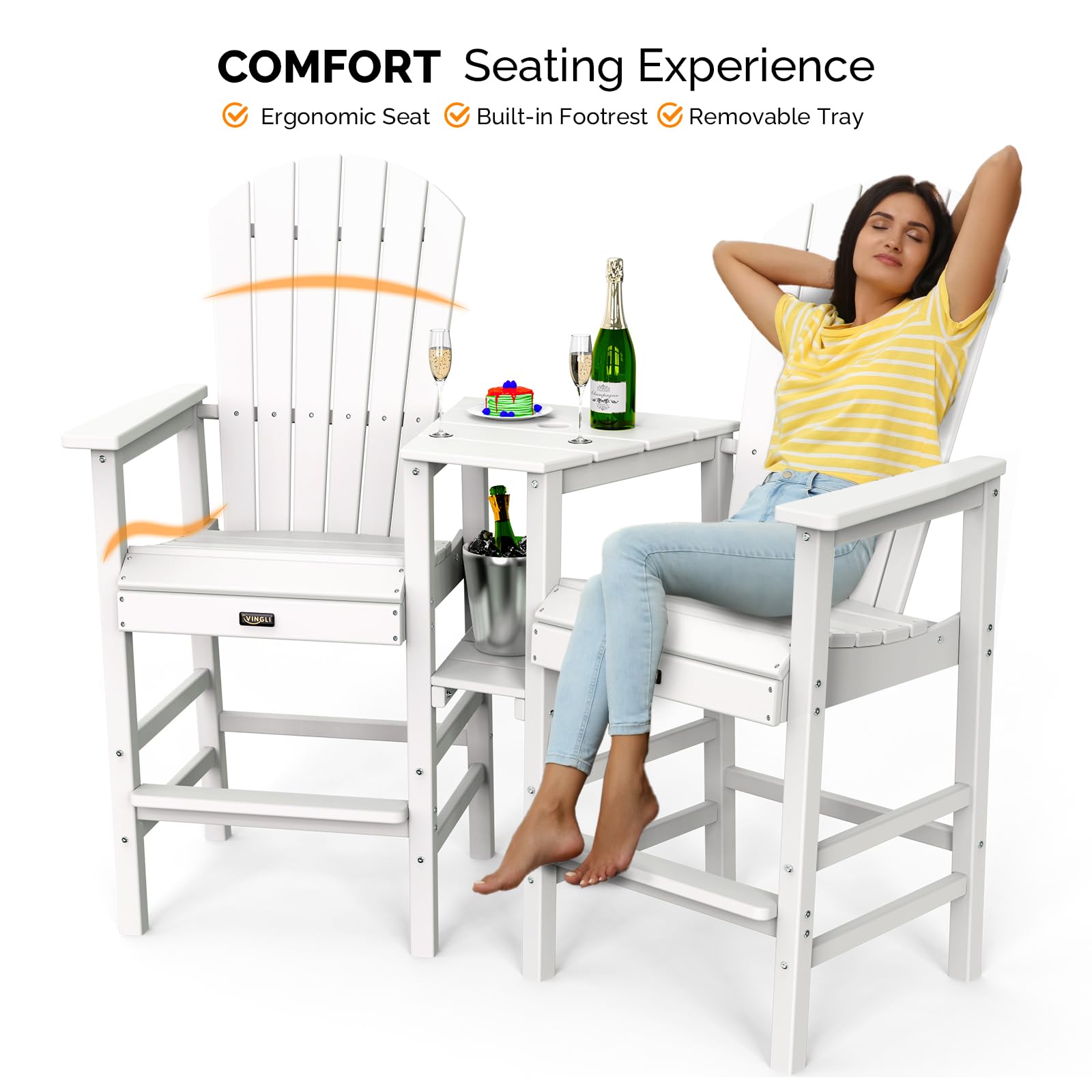 Deck Chairs VINGLI Tall Adirondack Chairs Set Of 2, HDPE Balcony