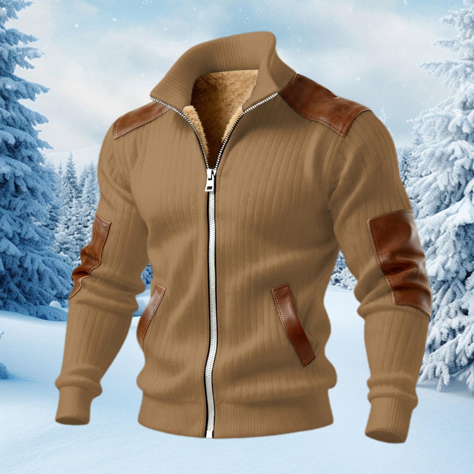 Generisch Chaqueta bomber de punto para hombre, forro polar, jacquard
