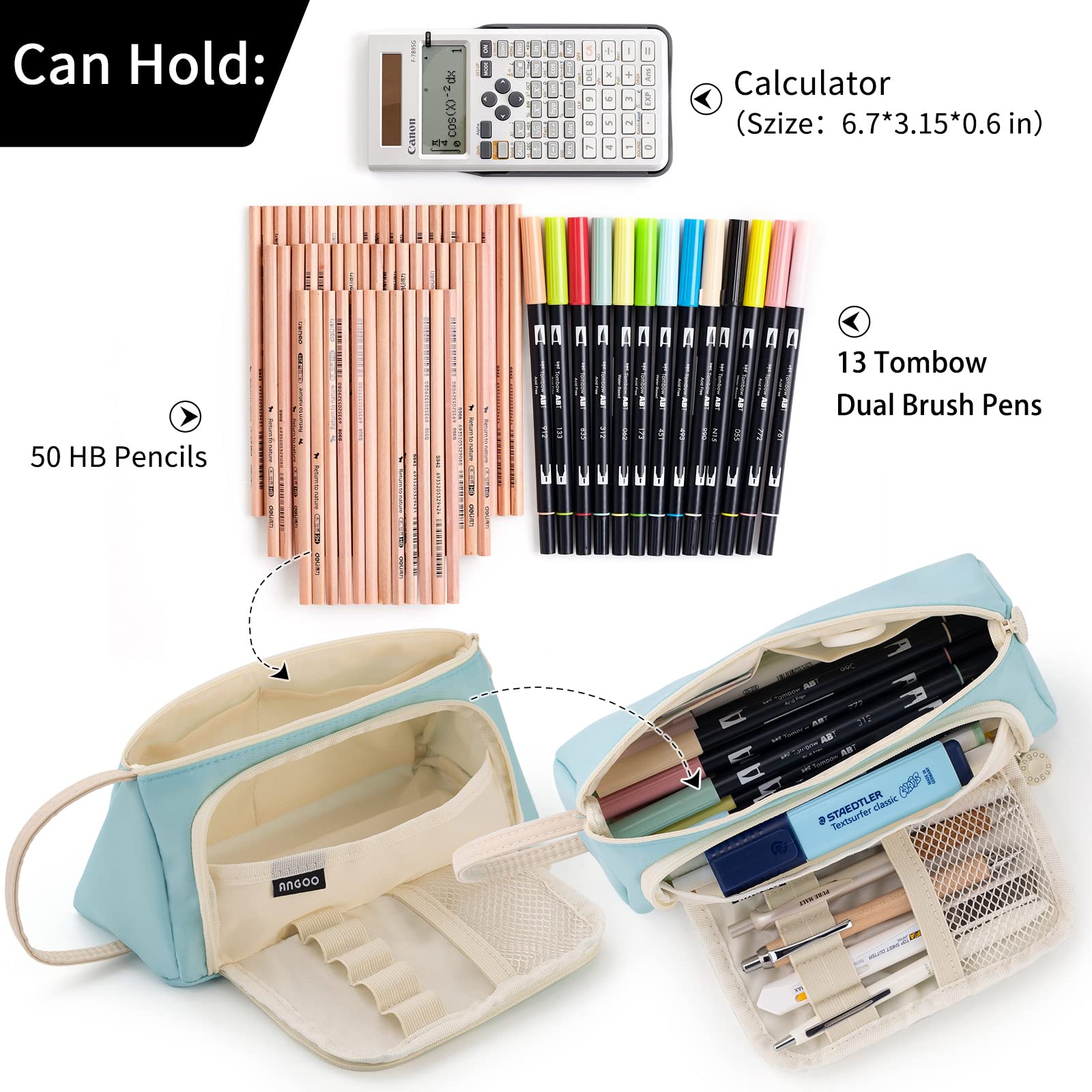 EASTHILL Big Capacity Pencil Case High Large Storage Pouch Marker Pen Case Simple Stationery Bag School College Office Organizer for Teens Girls-Blue - Image 2