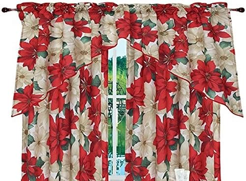 Violet Linen Juego de cortinas de cocina de 3 piezas con diseño floral de flor de pascua con estampado navideño decorativo
