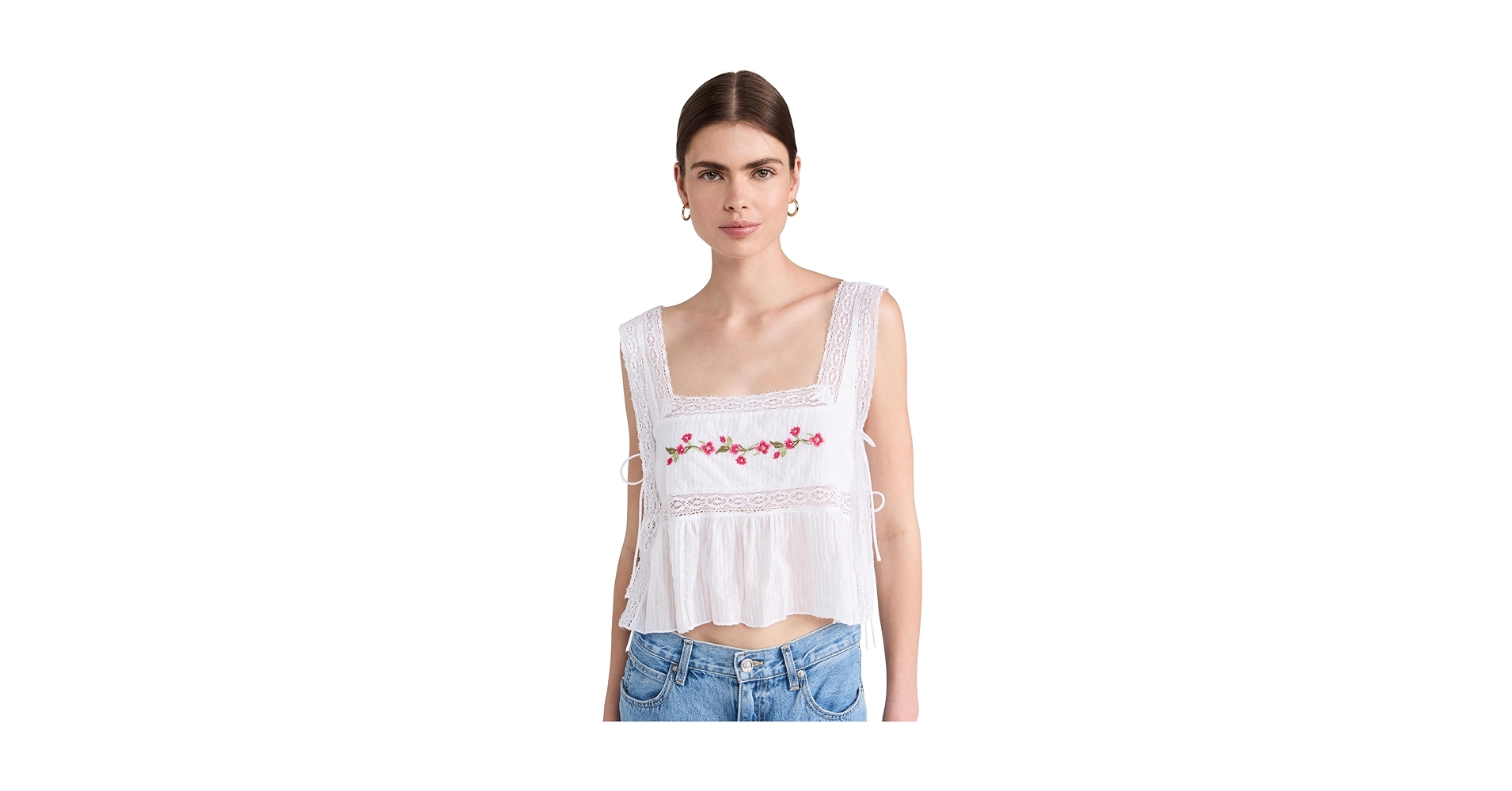 For Love & Lemons Women's Jolene Top, White, XL at Amazon