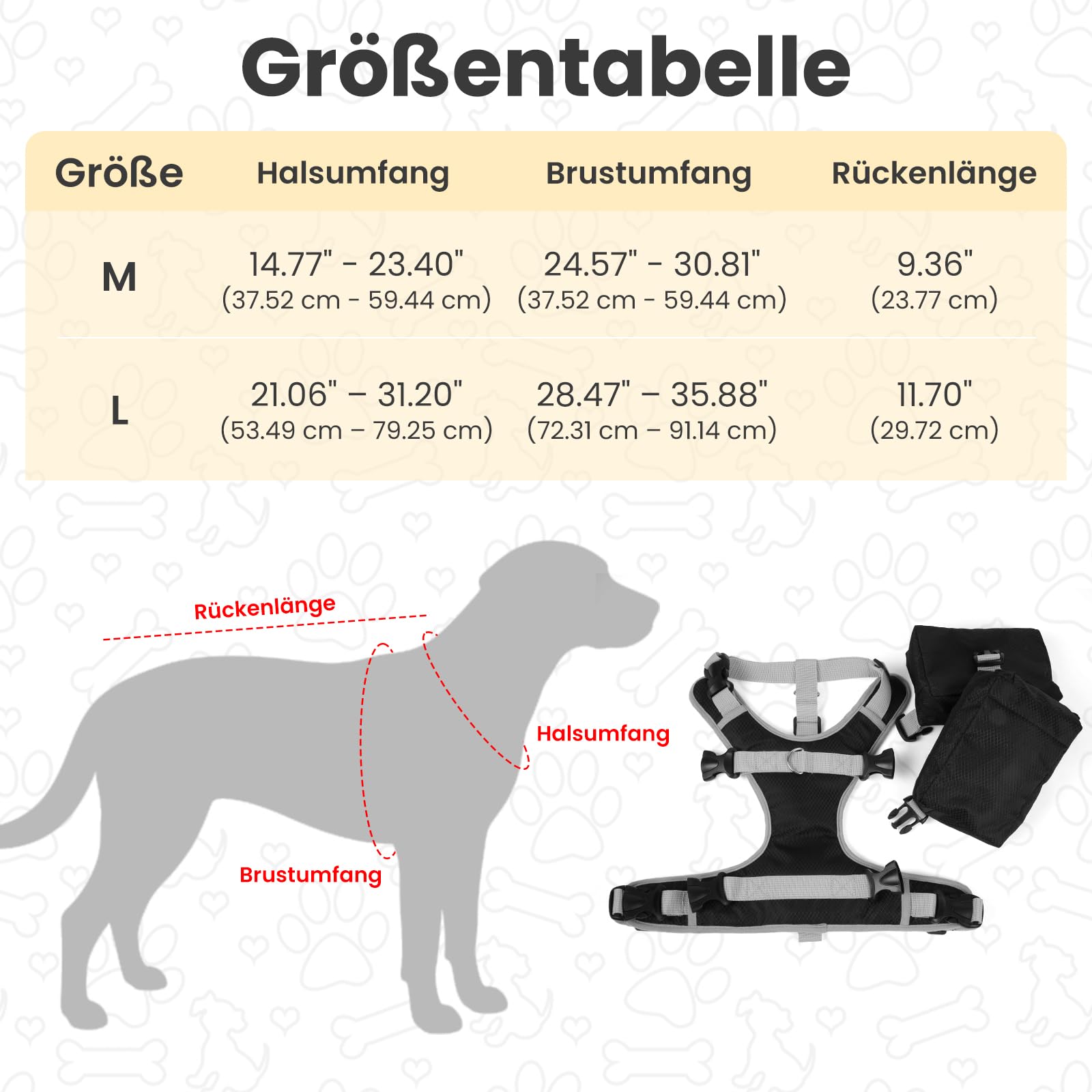 Hundegeschirr mit Rucksack (Abnehmbar) - Wasserdichter Wanderrucksack für Mittel/Große Hunde - Atmungsaktives Mesh, Verstellbar & Robust - Ideal für Labrador, Schäferhund, Camping & Reisen