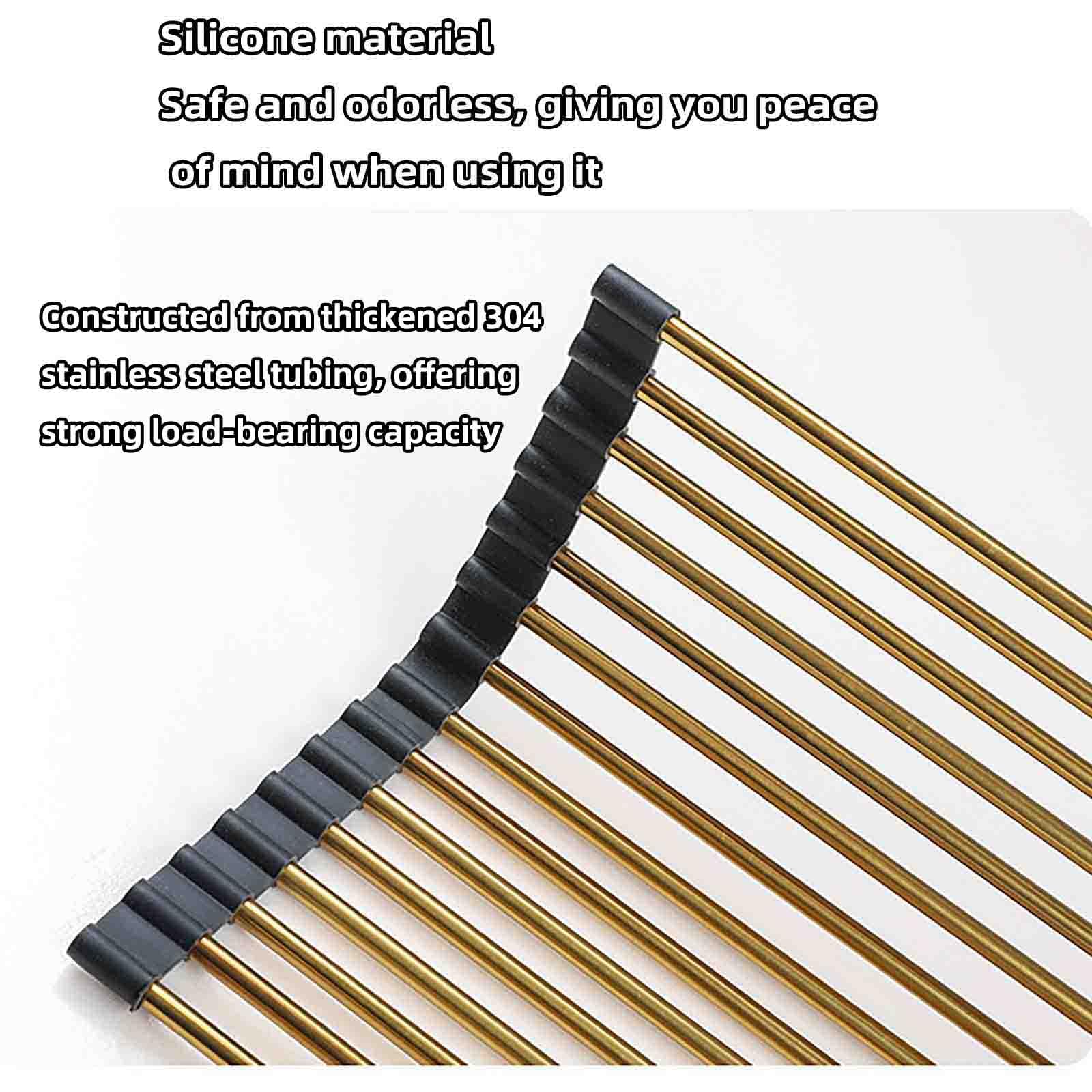JUSHZ Abtropfgestell Geschirr Geschirrabtropfgestell Abtropfständer Abtropfgitter Spüle Geschirrständer Dish Drying Rack Geschirrkorb Besteckkorb Faltbar Klappbar Gold Edelstahl (Gold,480x340mm)