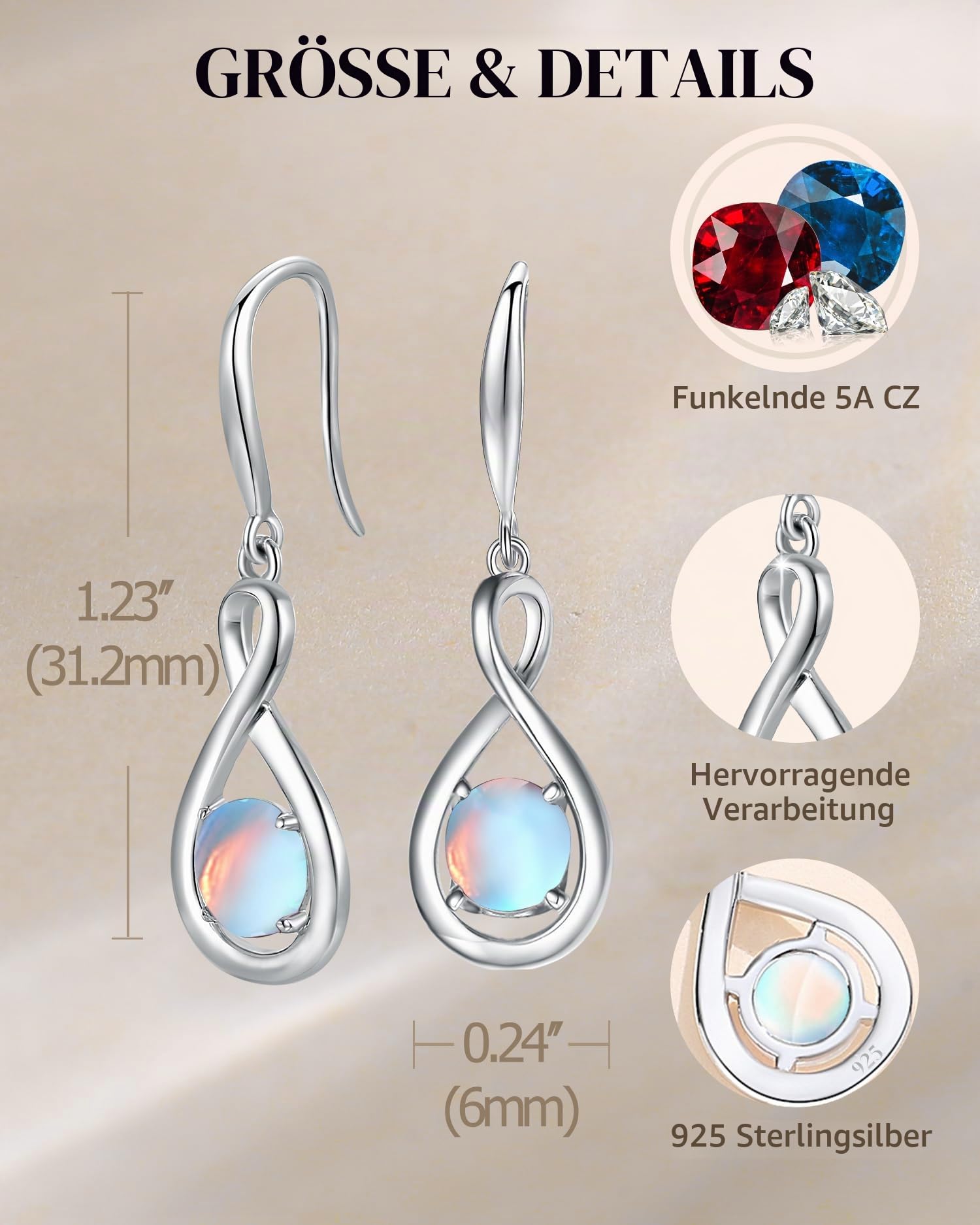 FANCIME Infinity Ohrringe Hängend für Damen mit künstliche Edelsteine