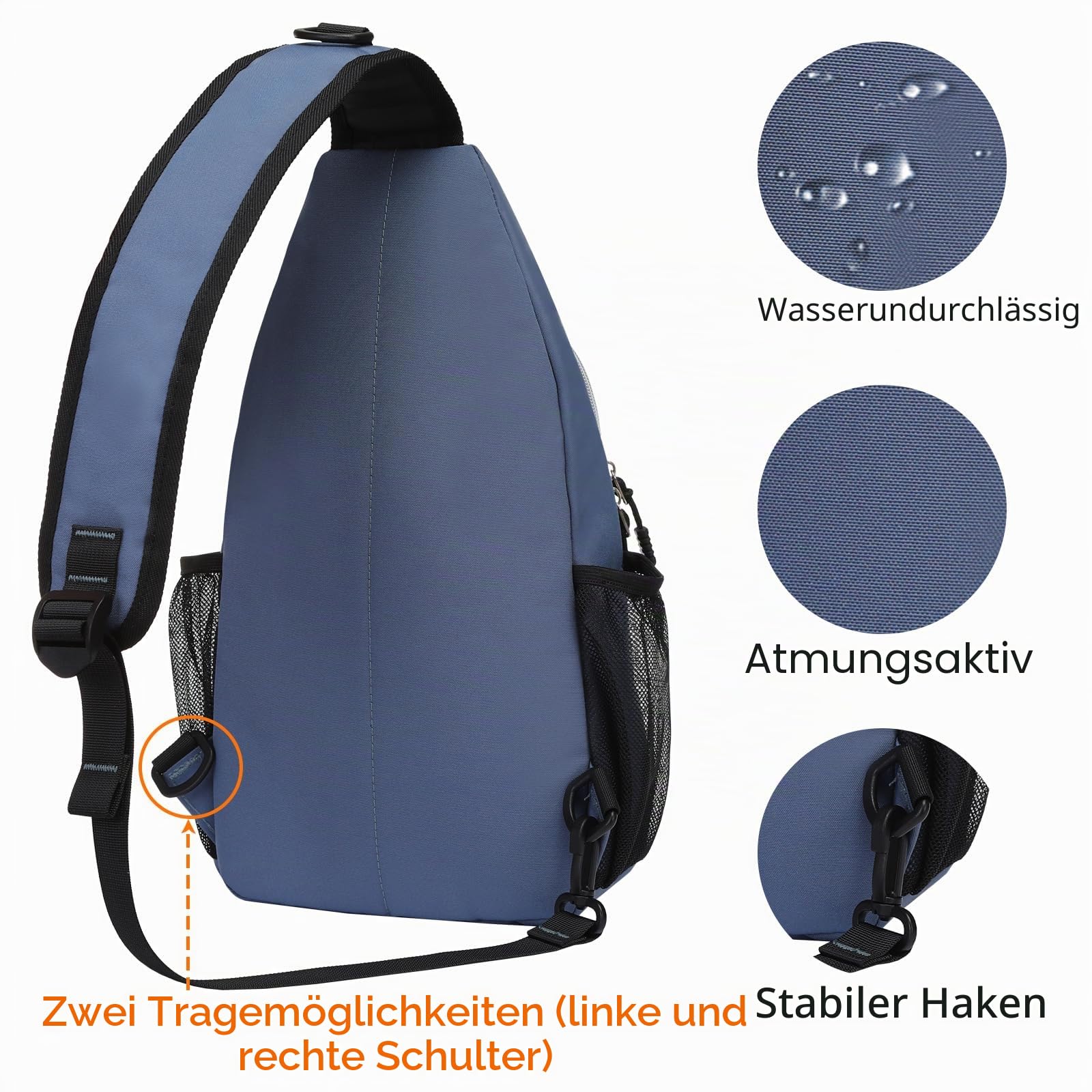 MOSISO Brusttasche Sling Bag Sling Rucksack Schulterrucksack,Polyester Multipurpose Crossbody Schultertasche Umhängetasche Sporttasche Reise Wander Daypack für Herren Damen