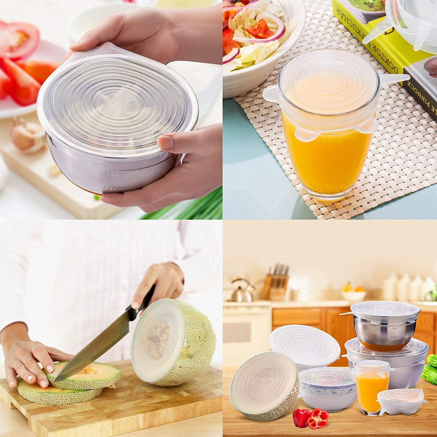 DHULI 6 Pcs Silicone Stretch Lids Microwave Safe Reuseable Flexible Food Safety Covers For Rectangle, Round, Square Bowls, Dishes, Plates, Cans, Tin, Jars, Glassware, Mugs - Image 7 thumbnail