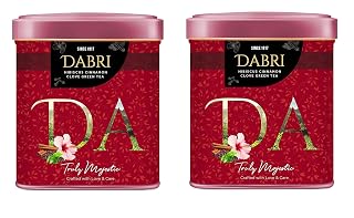 Dabri Hibiscus Green Tea 80gm Combo (Pack of 2 x 40gm Each Tin Box) Premium Loose Leaf Blend with Cinnamon,Clove & Green Tea|Pure Natural Hibiscus tea leaves & Spices|Manage Weight, Hair Regrowth