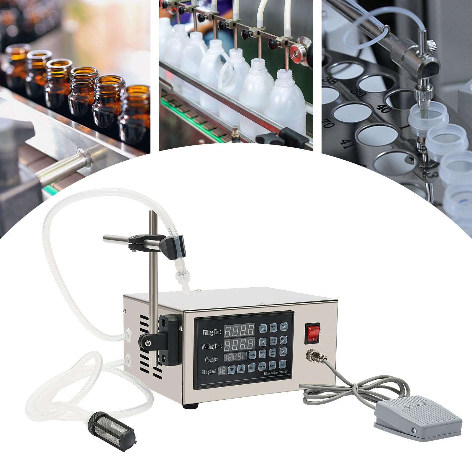 Abfüllmaschine, 50W Flüssigkeitsabfüllmaschine 1 Köpfe Flüssigkeit Abfüllmaschine Füllmaschine Digitale Steuerung 5-3500ml