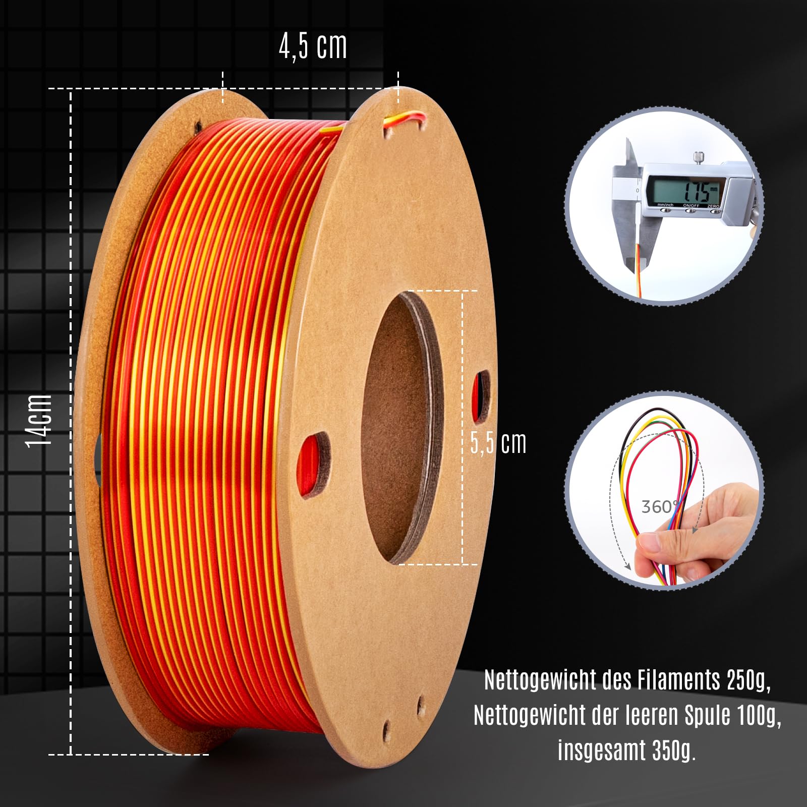 Silk PLA+ Filamento de impresión 3D bicolor paquete de 6 unidades - 1,75 mm, 250 g x 6 bobinas, color dorado y rojo, rojo rosado y azul cielo, rosa rojo y azul oscuro, azul oscuro y verde, azul