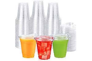 Lilymicky 100-Pack Clear 12 oz Plastic Cups with Strawless Sip Lids