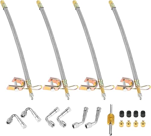 Extensores de vástago de válvula, 4 extensiones de vástago trenzado de acero inoxidable doble flexible de 12 pulgadas, 6 adaptadores de válvula de