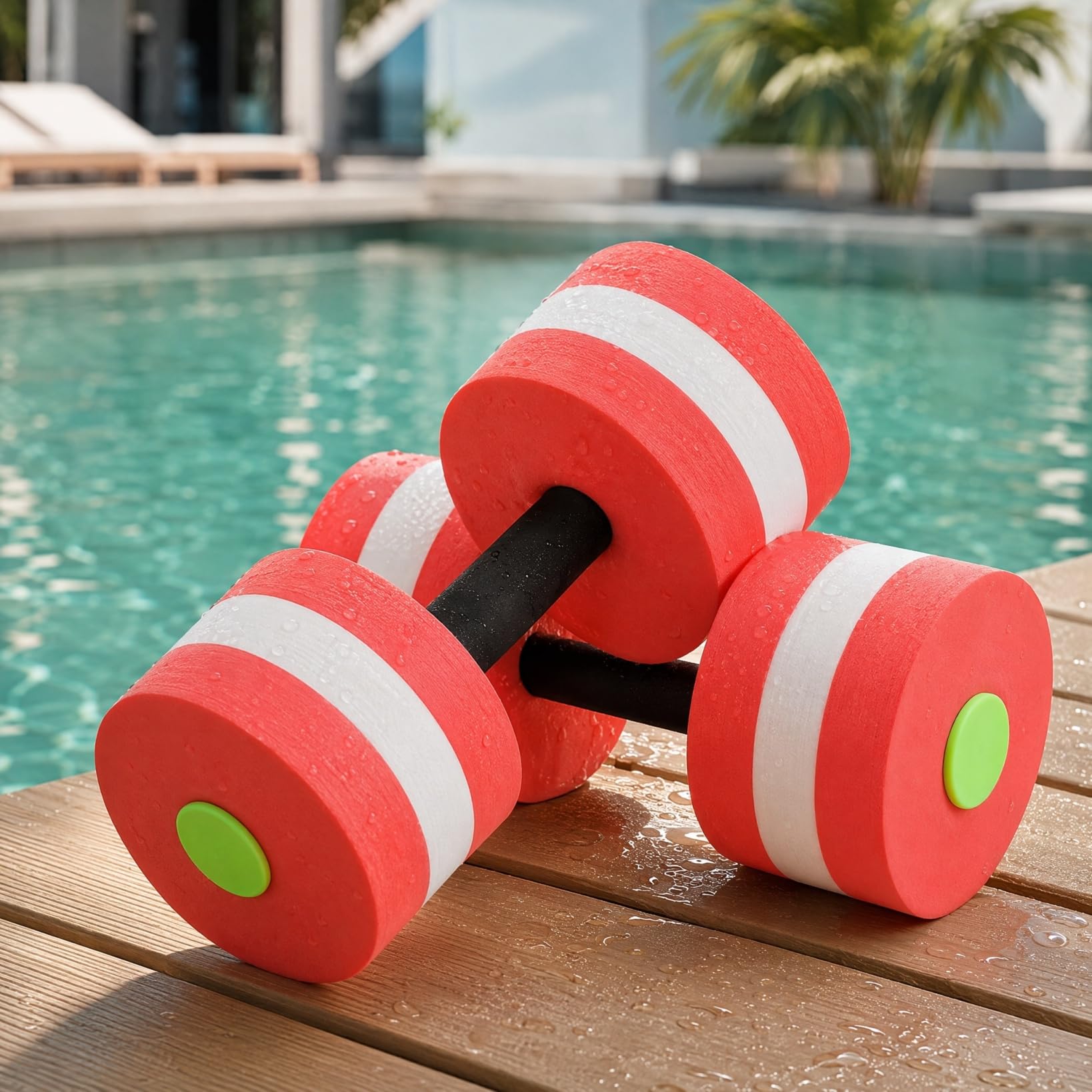SEWACC Lot de 2 haltères en mousse EVA haute densité pour exercices aquatiques et aquatiques (rose rouge)