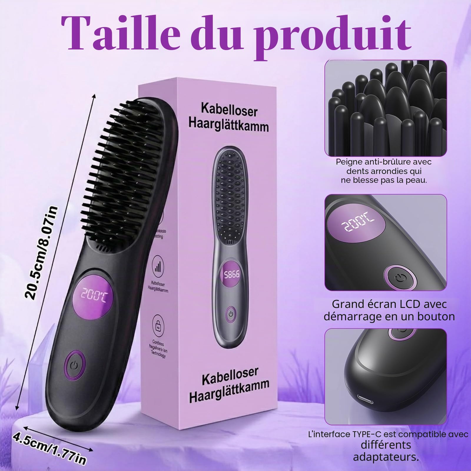Brosse Coiffante Cocoony Cheveux Courts Chauffage Rapide 20s Volume Coiffe 2 Minutes Recharge 2 En 1 Socle