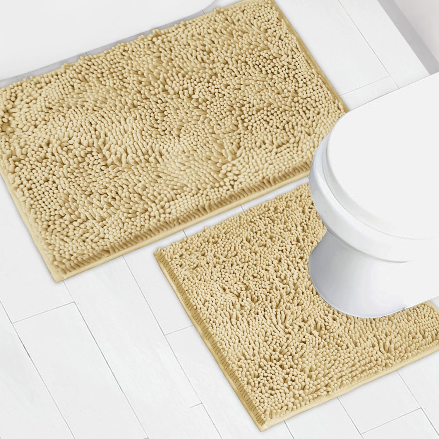 AINAHYVA Bathroom Rugs Chenille Bath mat 2 Piece Set, Super Absorbent, Strong PVC Non Slip Backing, Bath mats for Bathroom, Plush Shaggy, Thick,