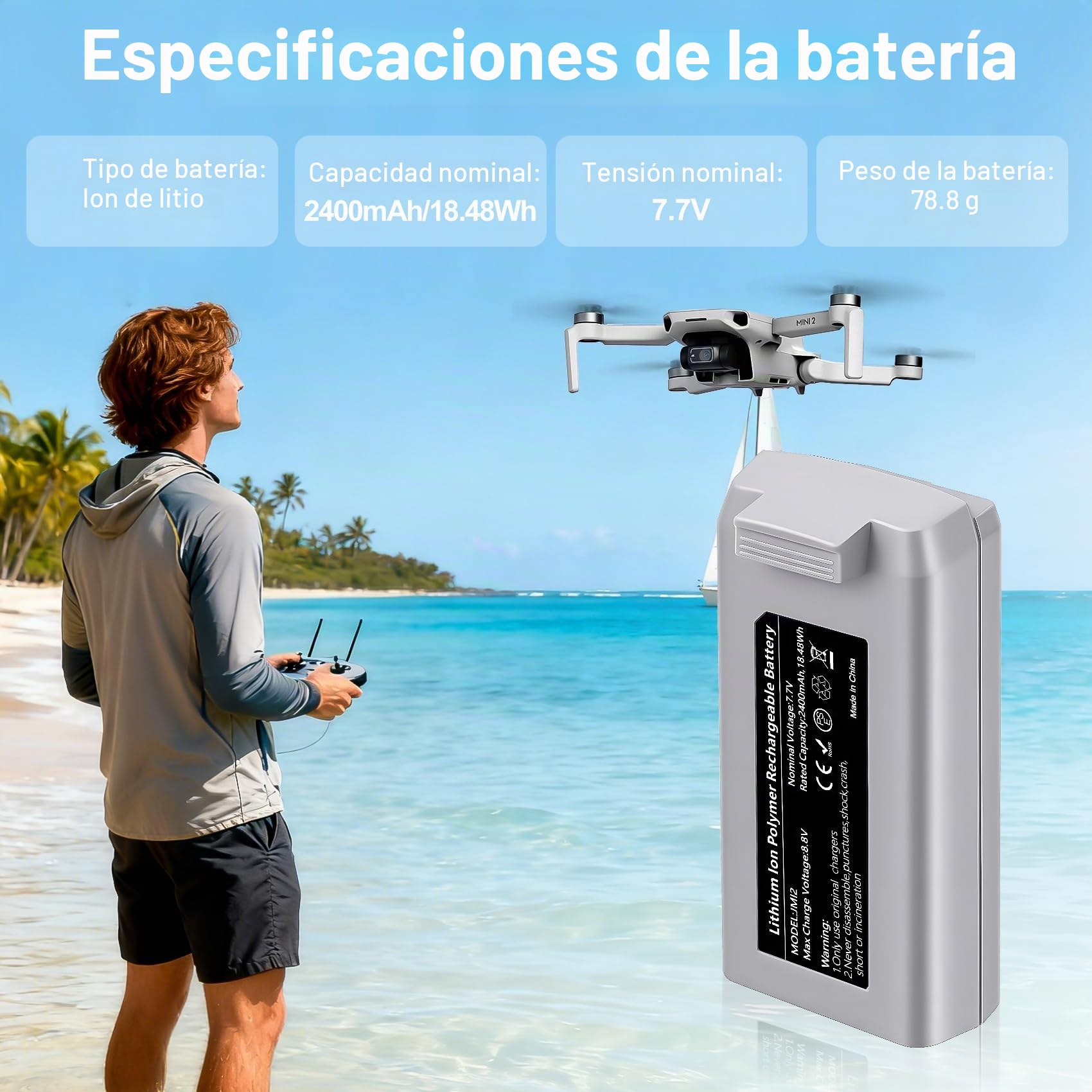 Mini 2 (1 unidad) Batería de vuelo inteligente de alta capacidad recargable 2400 mAh 7.7 V para 31 minutos de vuelo máximo, compatible con DJI Mini 2/2 SE/SE/4K