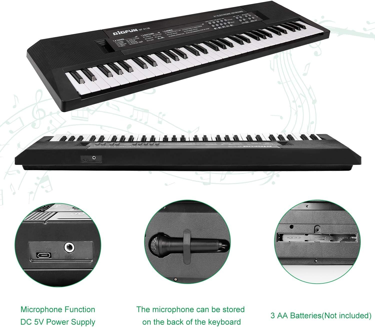 Pianino z 61 klawiszami dla dzieci, klawiatura muzyczna z mikrofonem, przenośne elektroniczne pianino edukacyjne, prezent dla początkujących chłopców i dziewcząt w wieku 3-12 lat, wbudowane głośniki i