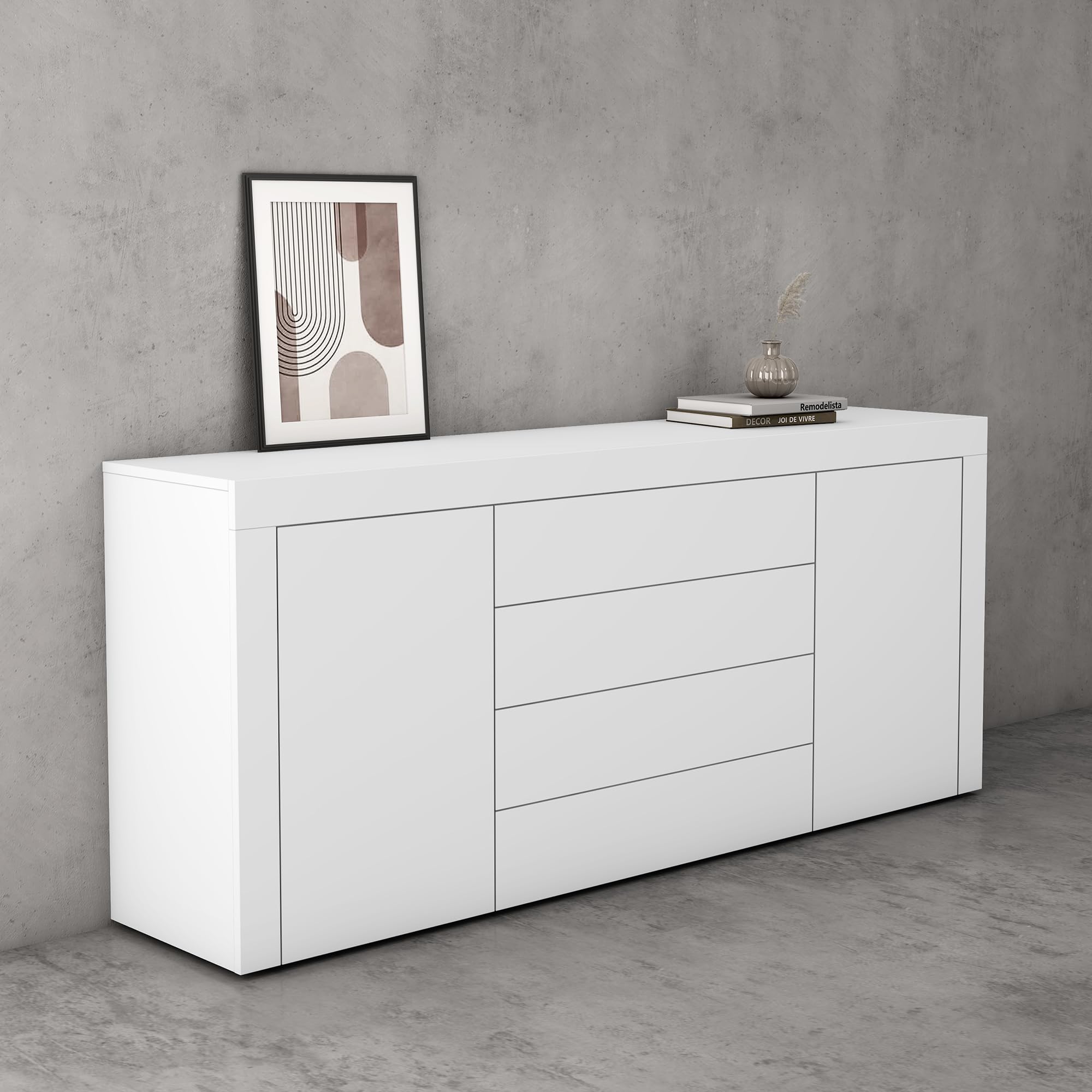 doporro Kommode 167cm Sideboard mit 2 Türen 4 Schubladen grifflos