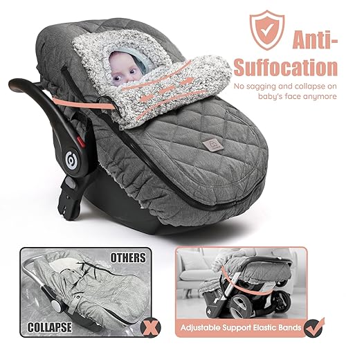Miniatura 6 de ACRABROS Funda de asiento de coche para bebé toldo de invierno para niño y niña, con cremallera para recién nacido, ventana mirada, cálida,