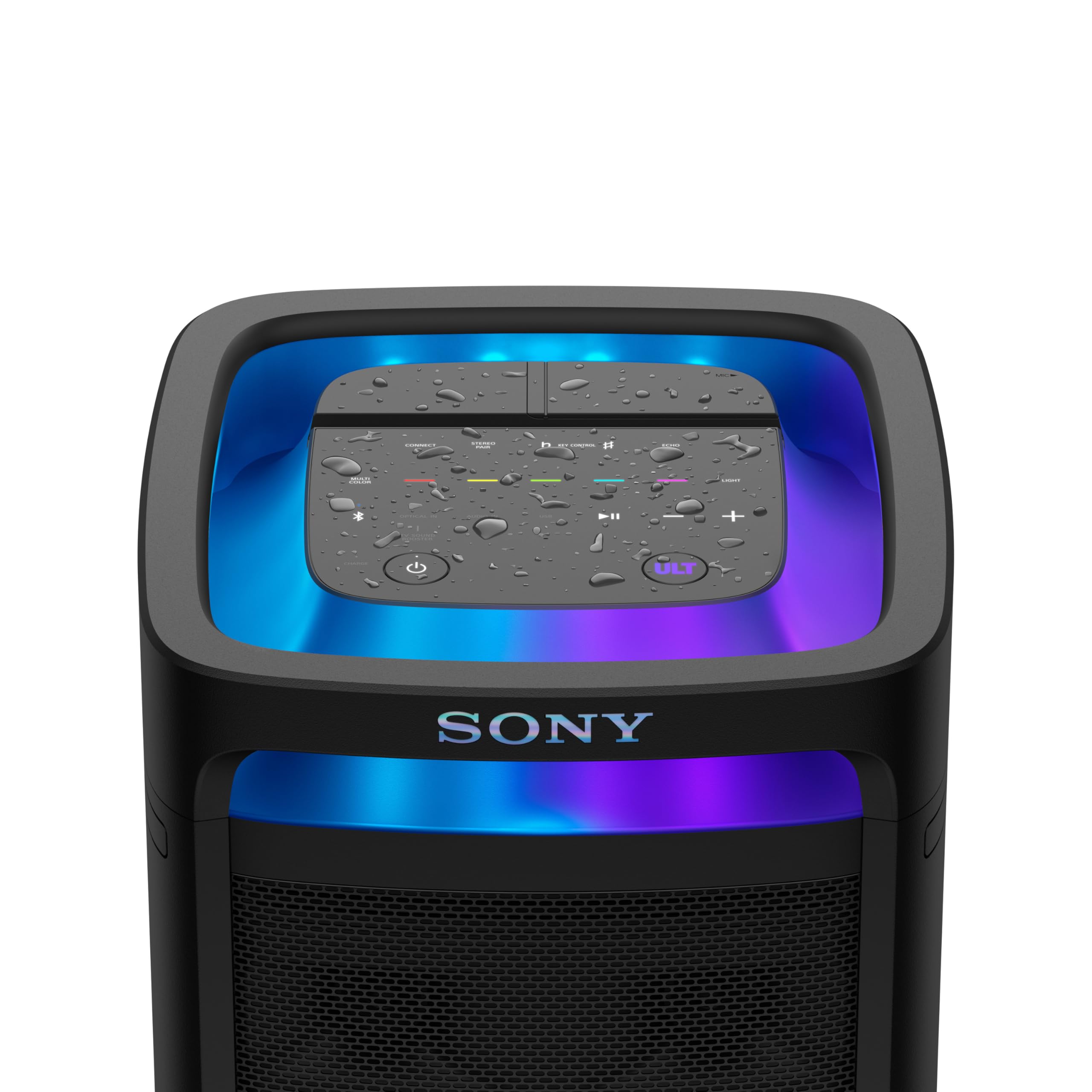 Sony ULT Tower 9 - Ultimativer Bluetooth-Party-Lautsprecher, 25 Stunden Batterie- und Netzbetrieb, 2 ULT Power Sound Modi, X-Balanced Speaker, 360° Beleuchtung & Sound, Karaoke-Eingänge - Schwarz