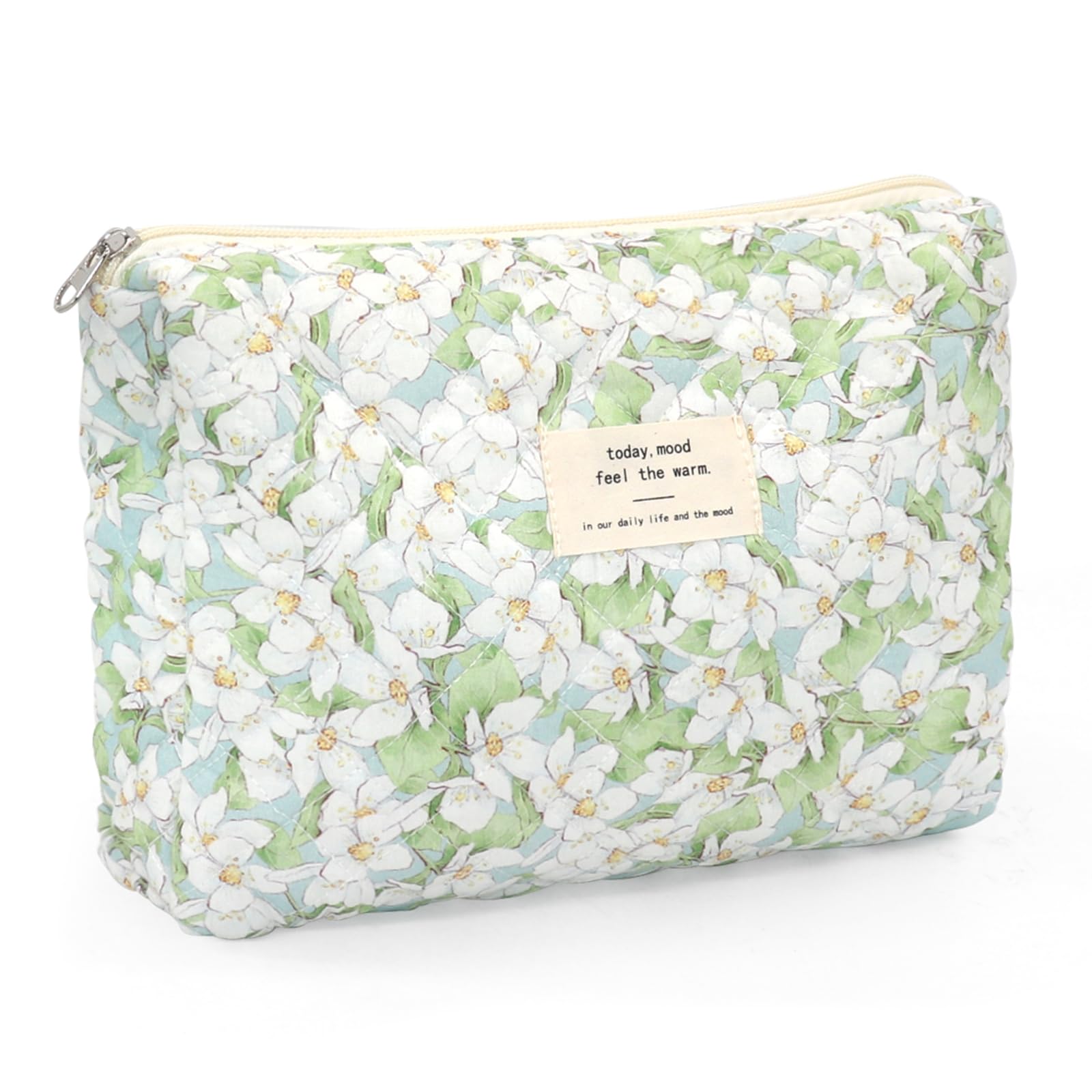 Muiltvoe Floral Makeup Bag, Cute Travel Toiletry Bag, Pink Quilted Cosmetic Pouch Bag Makeup Organizer Wash Bag for Women Girls Ladies
