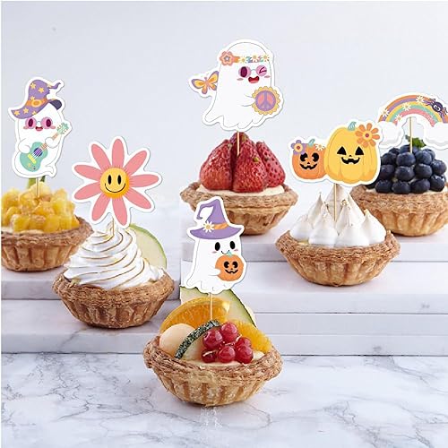 Miniatura 4 de Decoración para cupcakes de Halloween, decoración de cupcakes de Halloween, sombrero de bruja de gato, diseño de calabaza, selecciones de cupcakes,