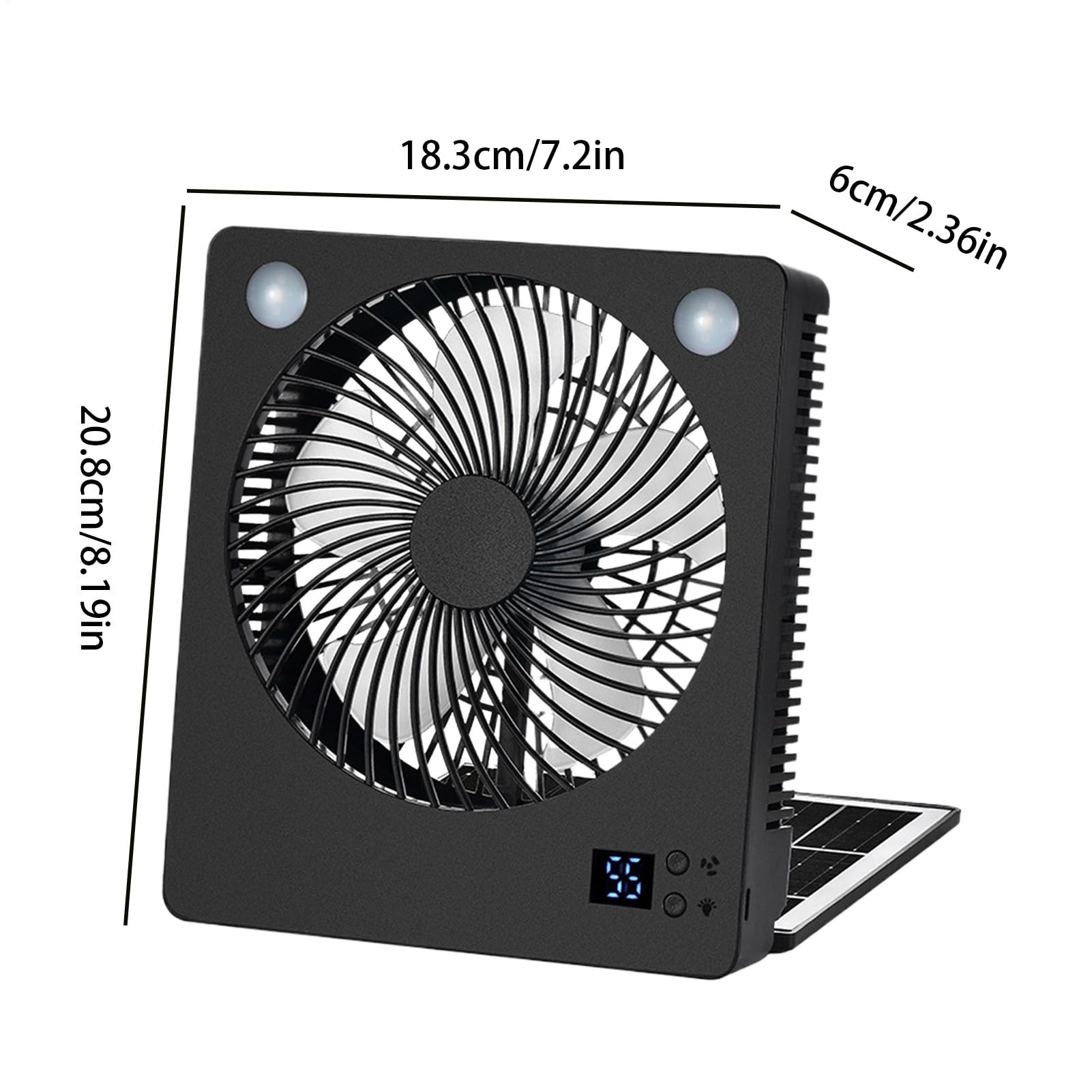 Ventilateur à énergie solaire rechargeable à batterie 3 vitesses LED