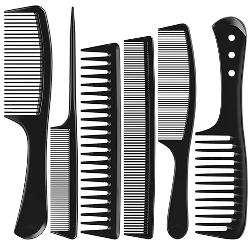 Juego de 6 peines para el cabello, color negro, duradero, ancho y fino, cola de rata, peine de peluquería para mujeres y hombres, peines