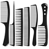 6 PCS Hair Comb Set Black, Durable Wide and Fine Tooth Rat Tail Hair Barber Comb for Women & Man, Professional Combs for Wet Curly Natural Hair Detangling Parting Teasing Styling & Cutting