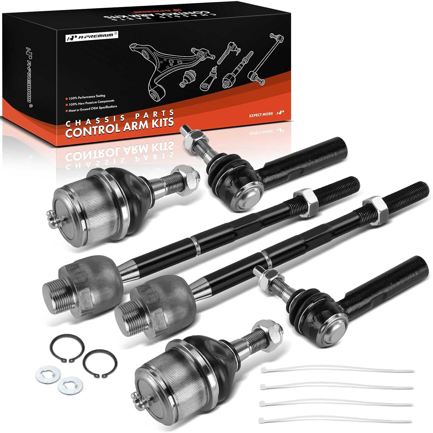 A-Premium Set of 6, Front Lower Ball Joint, Inner & Outer Tie Rod End, Compatible with Dodge Durango 2004-2009 & Chrysler Aspen 2007 2008 2009