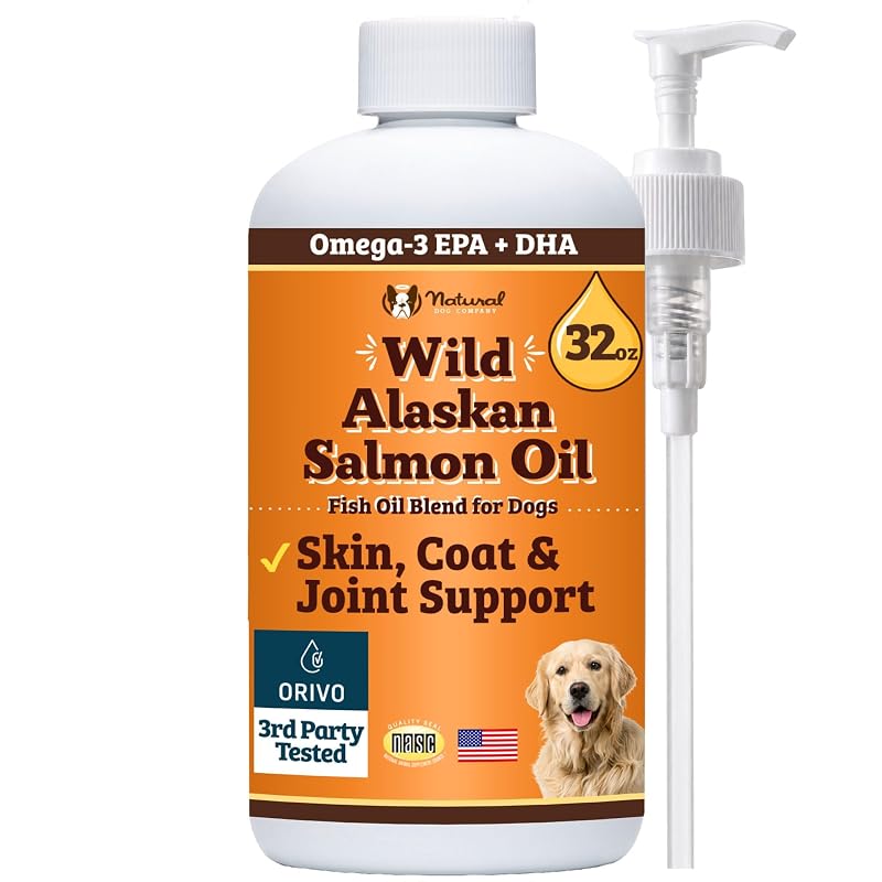 Suplemento de óleo de peixe para cães Natural Dog Company com salmão selvagem do Alasca e pollock, líquido, 960 mL