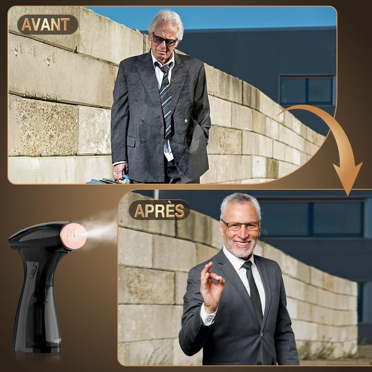 Rolipo Défroisseur Vapeur, Fer à Repasser de Voyage Portable Pour la Maison, Le Bureau ET Les Voyages, Compact ET Léger, Chauffe Rapide, Steamer Défroisseur (black)