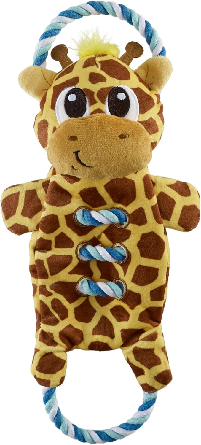Outward Hound Ropiez Rope Interactive Dog Tug Toy for Tugging Squeaky Fun, Giraffe, Yellow, Large