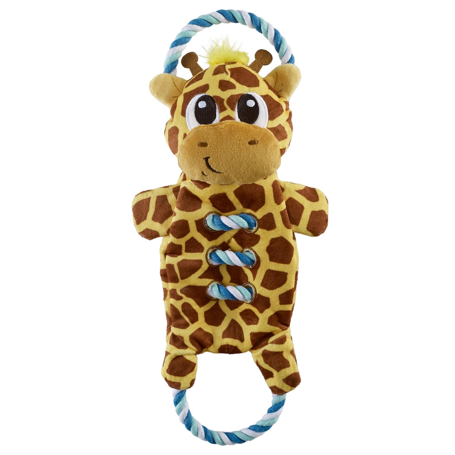 Outward Hound Ropiez Rope Interactive Dog Tug Toy for Tugging Squeaky Fun Giraffe Yellow Small