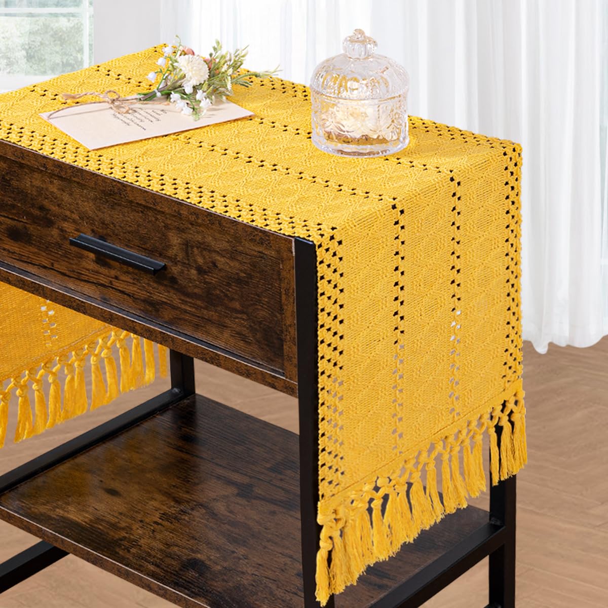 Table Runner Cream Beige Boho Table Runner With Tassels For Home Decor