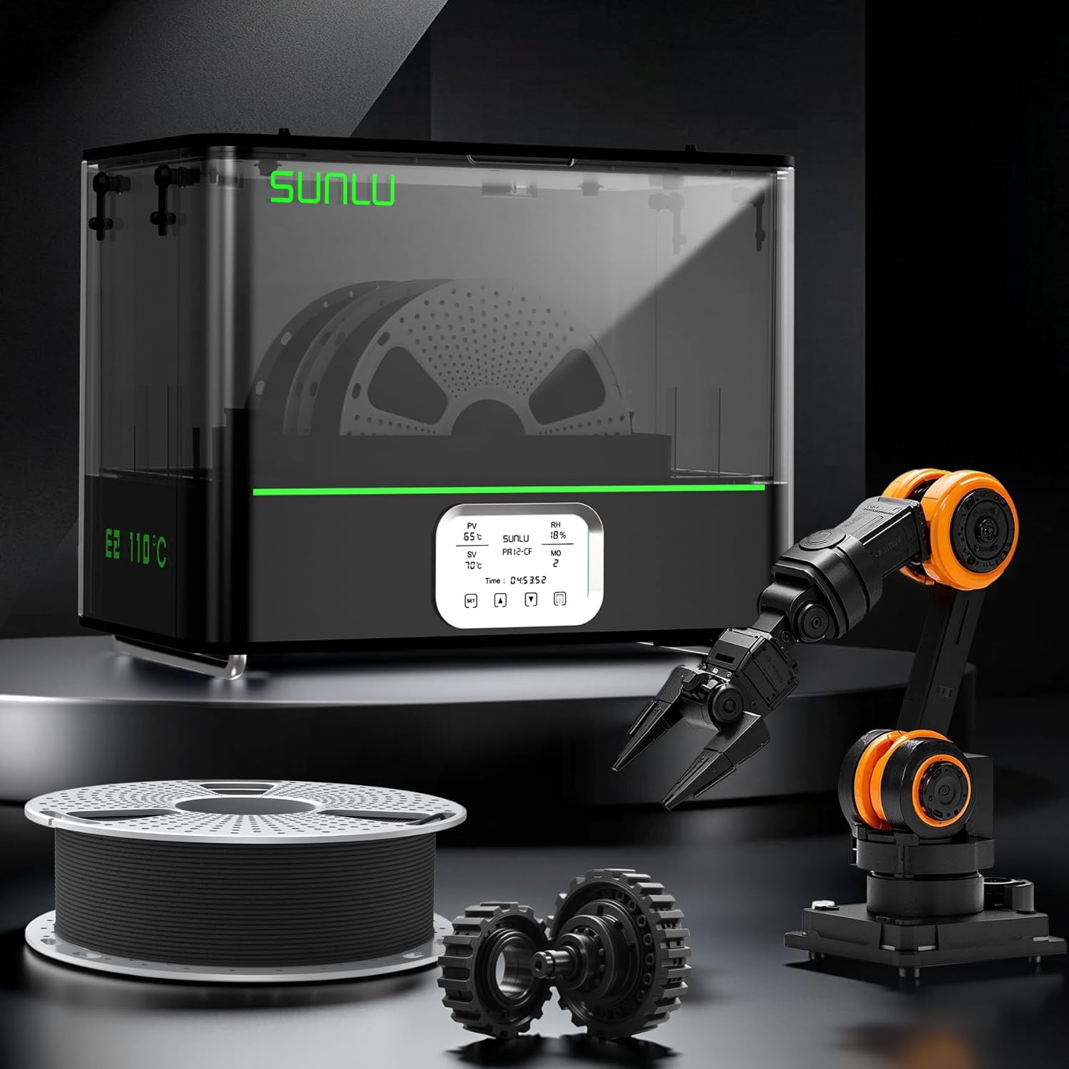 SUNLU PA12-CF Carbon Fiber Nylon Filament 1.75mm - High Precision Engineering Filament with Excellent Wear & Oil Resistance, ±0.02mm Accuracy, Heat-Resistant Spool 1KG (Black)