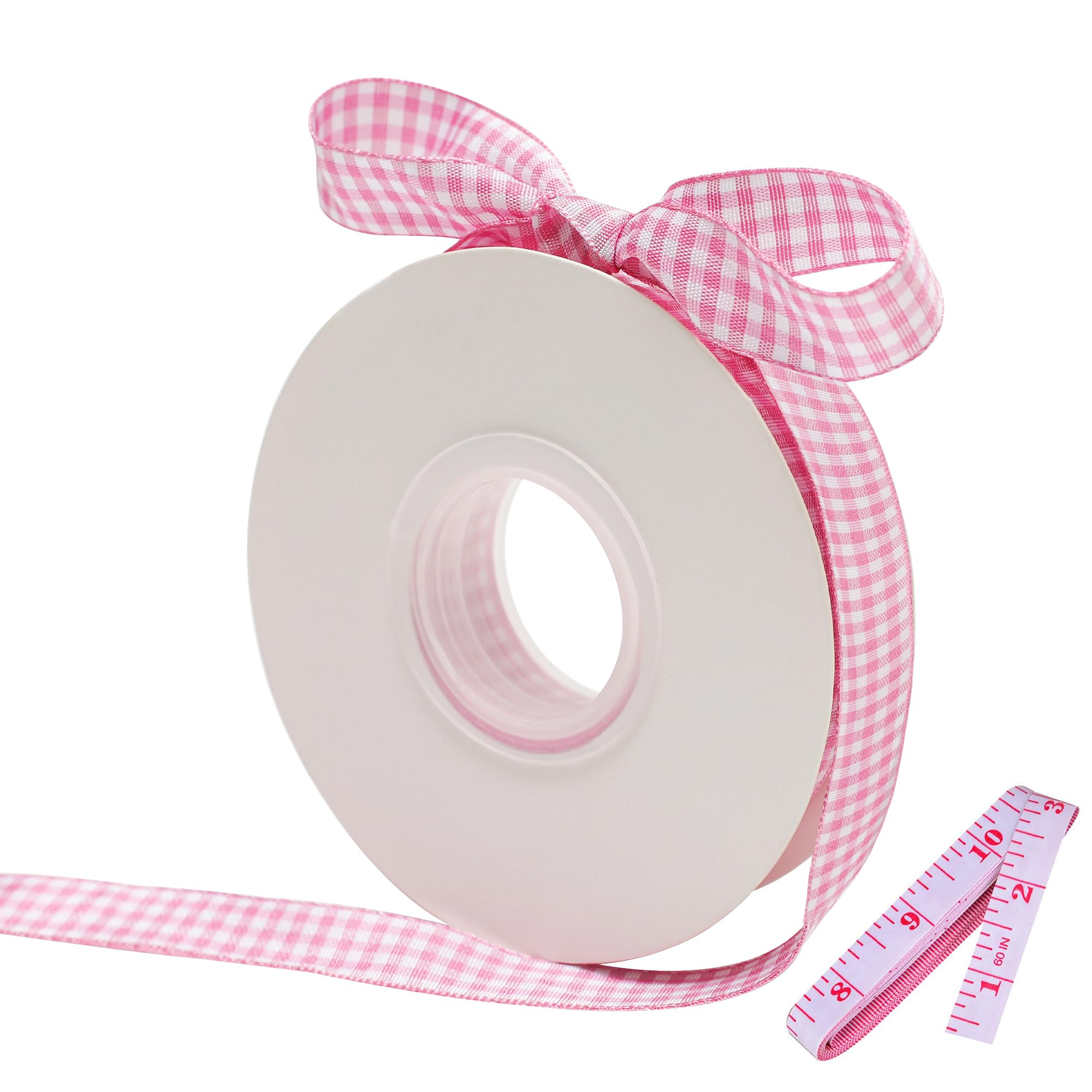 Pink Buffalo Gingham Ribbon - 5/8" x 25 Yards, Woven Edge Polyester, Perfect for Crafts, Hair Accessories, Gift Wrapping