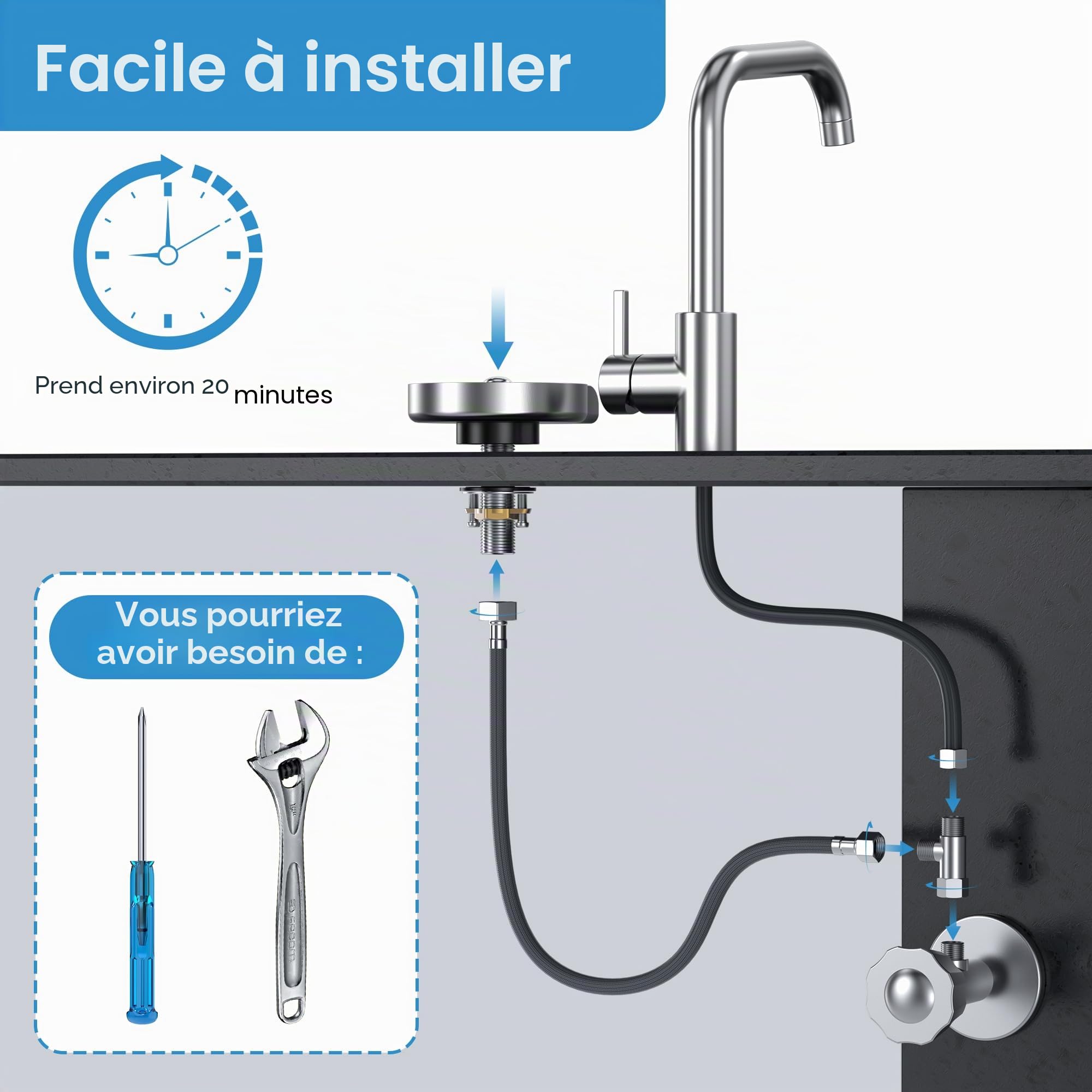Rince-verre en acier inoxydable avec 13 sorties d'eau - Lave-bouteille pour évier de cuisine, Lave-verre en métal avec finition brossée, Installation facile à faire soi-même Nettoyage efficace
