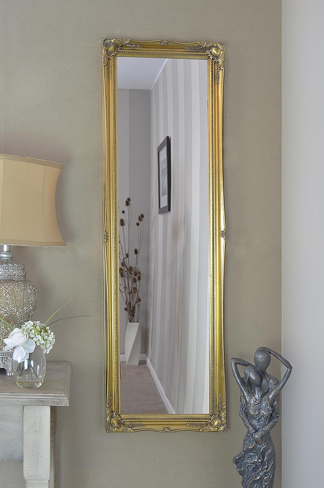 Mirror GOLD SHABBY CHIC ANTIQUE STYLE DRESSING 49" x 16" OVERALL SIZE (125cm x 41cm)