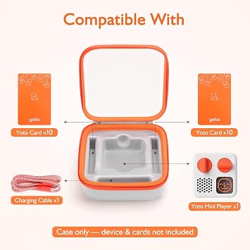 Clear Window Travel Case for Yoto Mini, Molded Fixed Grooves & Hard Shell Protective, Holds 20 Yoto Cards & Charging Cable, Water‑Resistant with Adjustable Shoulder Strap(Case Only)