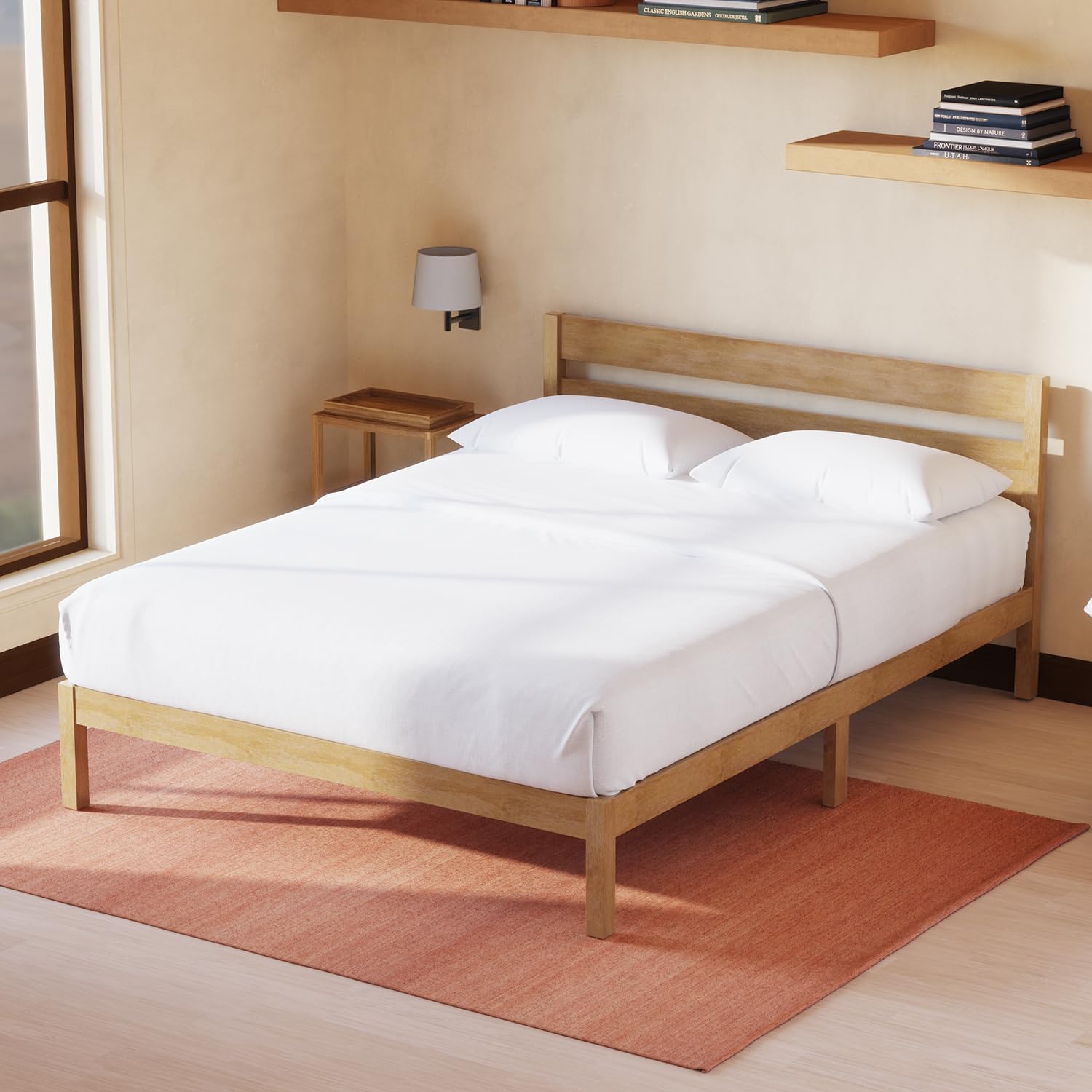 LIFEMENT Classic Wood Platform Bed Frame with Headboard, Essential, Noise Free, Under Bed Storage, No Box Spring Needed, Easy Assembly (Natural, Twin)