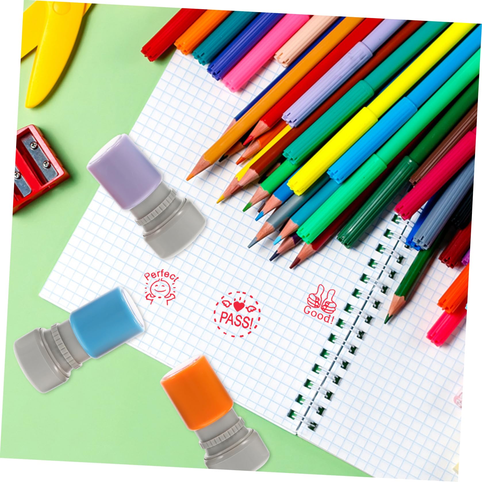VILLCASE 18pezzi Timbri Per Insegnanti Inglese Timbri Educativi Per Feedback Scolastico e Motivazione Design e Colori Casual