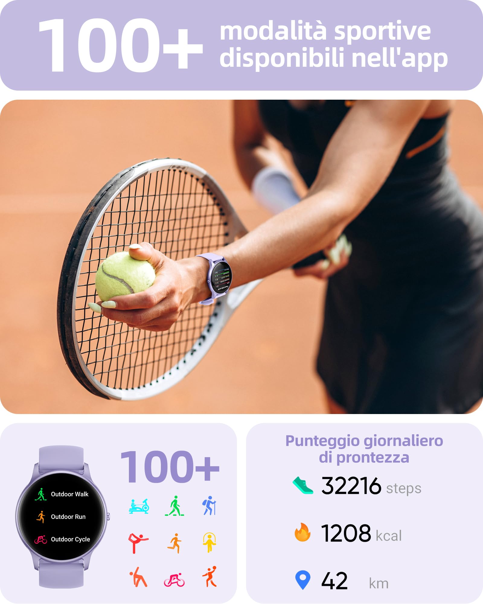 Parsonver Smartwatch Uomo Chiamate Bluetooth, 100 + Modalità Sportive, 1.32" Fitness Sportivo Orologio Fitness Monitor del SpO2/Sonno/Cardiofrequenzimetro, Smart Watch Android iOS, Viola, SPROD1 | 1.32" Fitness Sportivo Orologio con Monitor del SpO2/Sonno